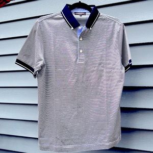 CANALI Men’s Striped Cotton Pique Polo Shirt-NEW